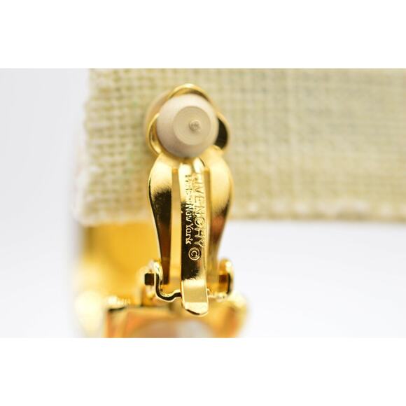 Givenchy Vintage Cabochon Clip Earrings Gold Black White Pearl Signed 1980s BinZ - Picture 9 of 12